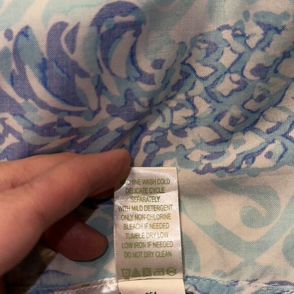 Lilly Pulitzer L Keona White Royal Bennett Blue Flounce Sleeve Tunic - Picture 15 of 15